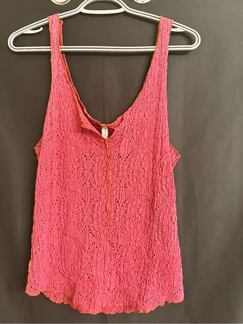 Free People Intimately Pink Crochet Tank with Orange Trim Size M